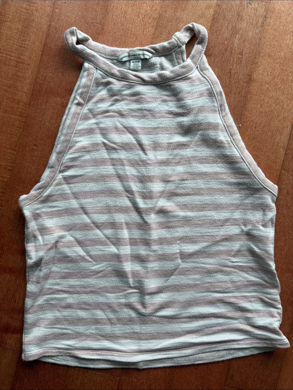American Eagle Outfitters Pink and Cream Striped High-Neck Tank